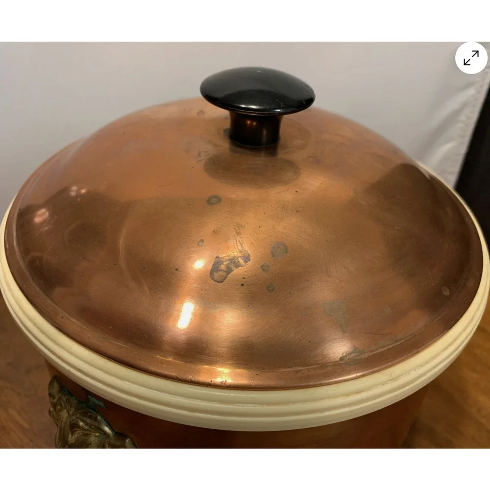 Vintage 1970s Copper Ice Bucket With Brass Lion Head Handles C6